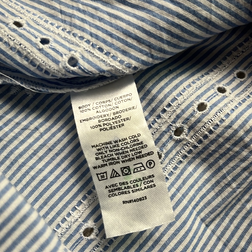 Ann Taylor LOFT Flutter Sleeve Button Down Embroidered Blouse Striped Floral M - Picture 6 of 7